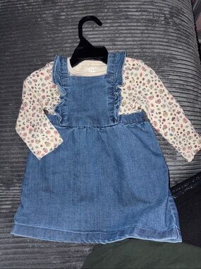 Carter's Blue Denim Pinafore with Cream Floral Top